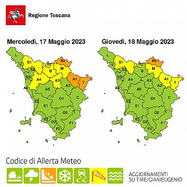 La mappa dell'allerta della Regione Toscana