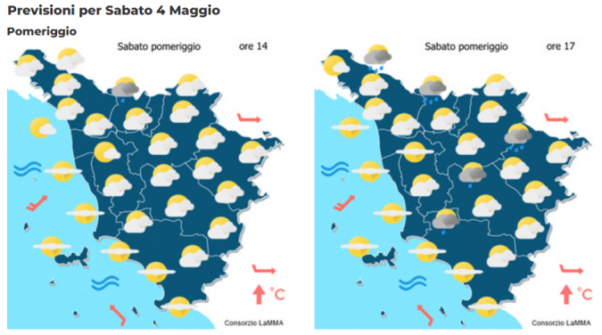 Le previsioni del consorzio Lamma per il 4 Maggio in Toscana